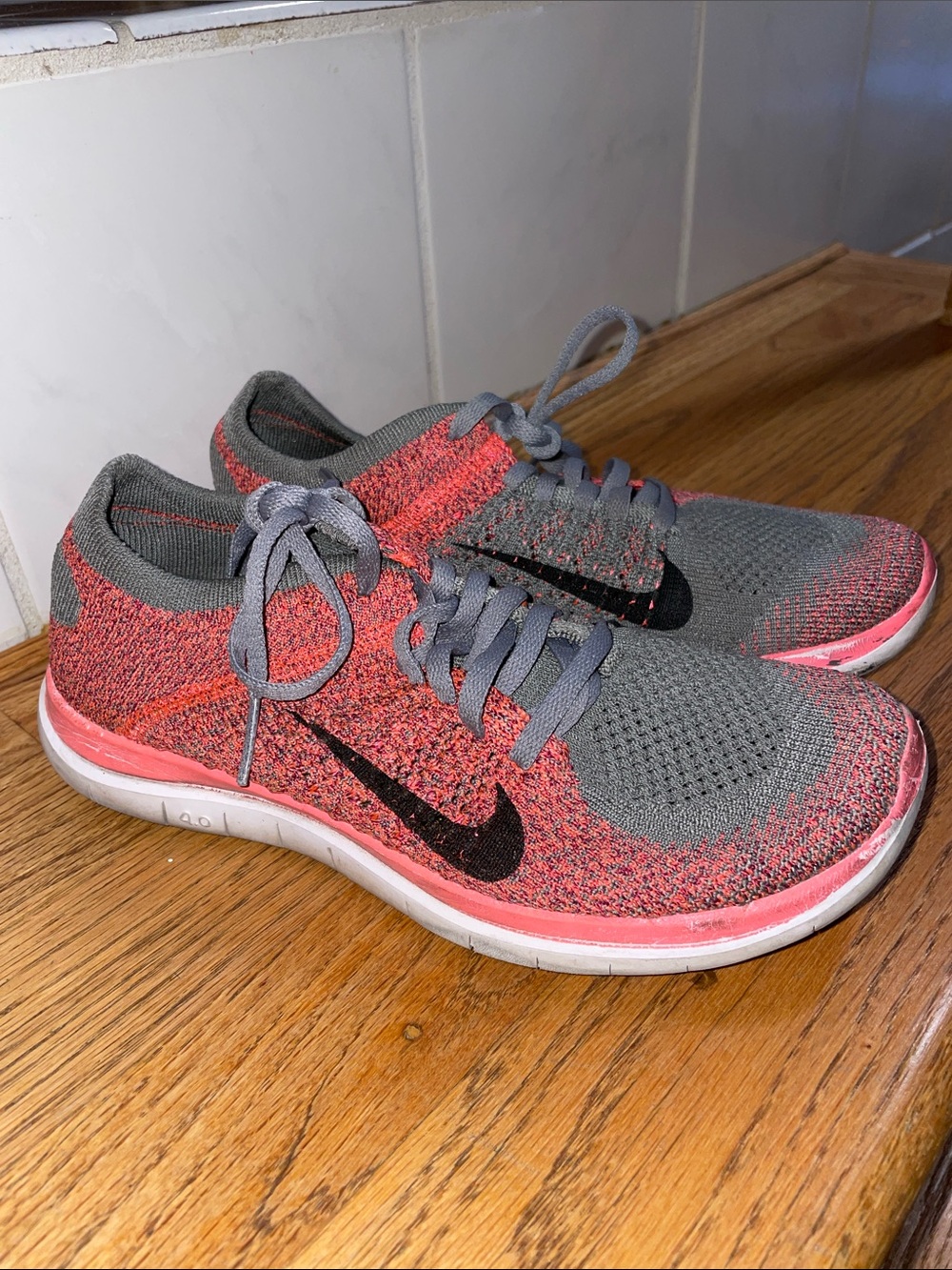 Nike Women’s Flyknit Running Shoes - Gray and Pink